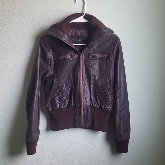ZAVATTI Women's Brown 100% Genuine Leather Jacket Size M - Picture 3 of 13